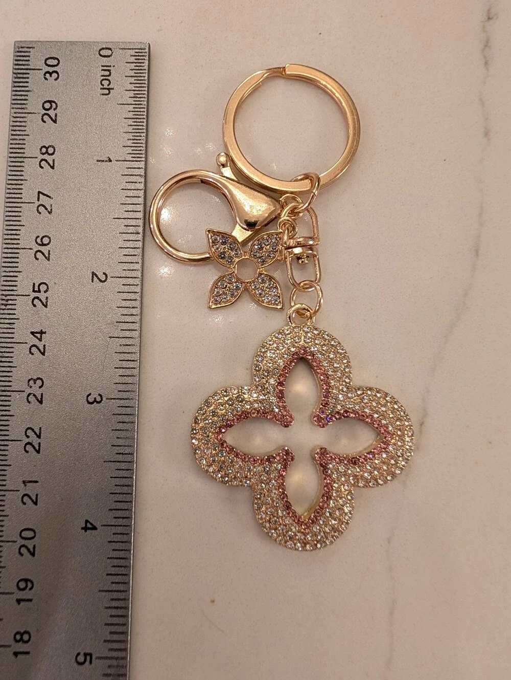 Gold And Pink Rhinestone Bag Charm/Key Chain